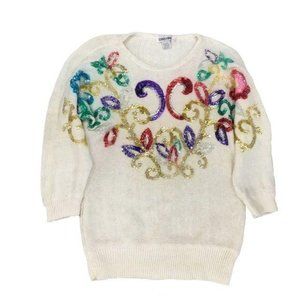 Vintage 80s Christina Sequin Ramie Blend Knit Sweater Size S